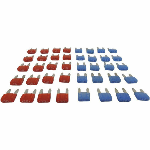40 Piece ATM Mini Blade Fuse Assortment 20 x 10 Amp Red 20 x 15 Amp Blue-1
