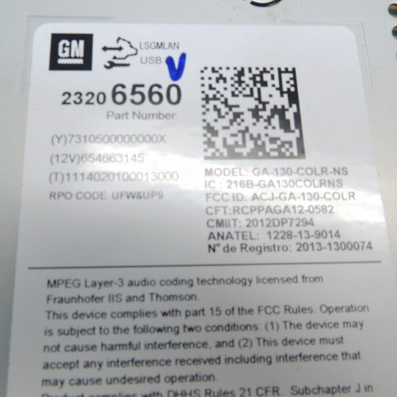 Radio Receiver RPO Code UFW-Europe Connected Color Radio w/Bluetooth 23206560-3