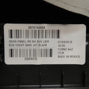 Door Trim Panel RH Rear Jet Black Leather/Woodgrain 2015-17 Suburban 22903227-4