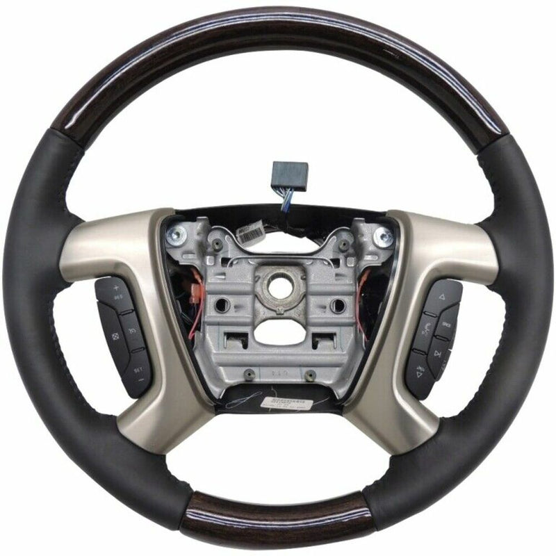 Ebony Leather & Wood Steering Wheel Assembly 2013-15 GMC Acadia Denali 22818078-1